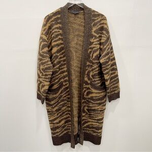 Ann Taylor Animal Print Oversized Longline Cardigan Sweater Soft Open Front